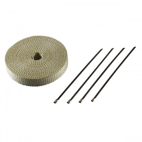 Exhaust Wrap 25mm(1") x 15mt(50ft) with 4 Stainless Steel Lock Ties Rated 650⁰C